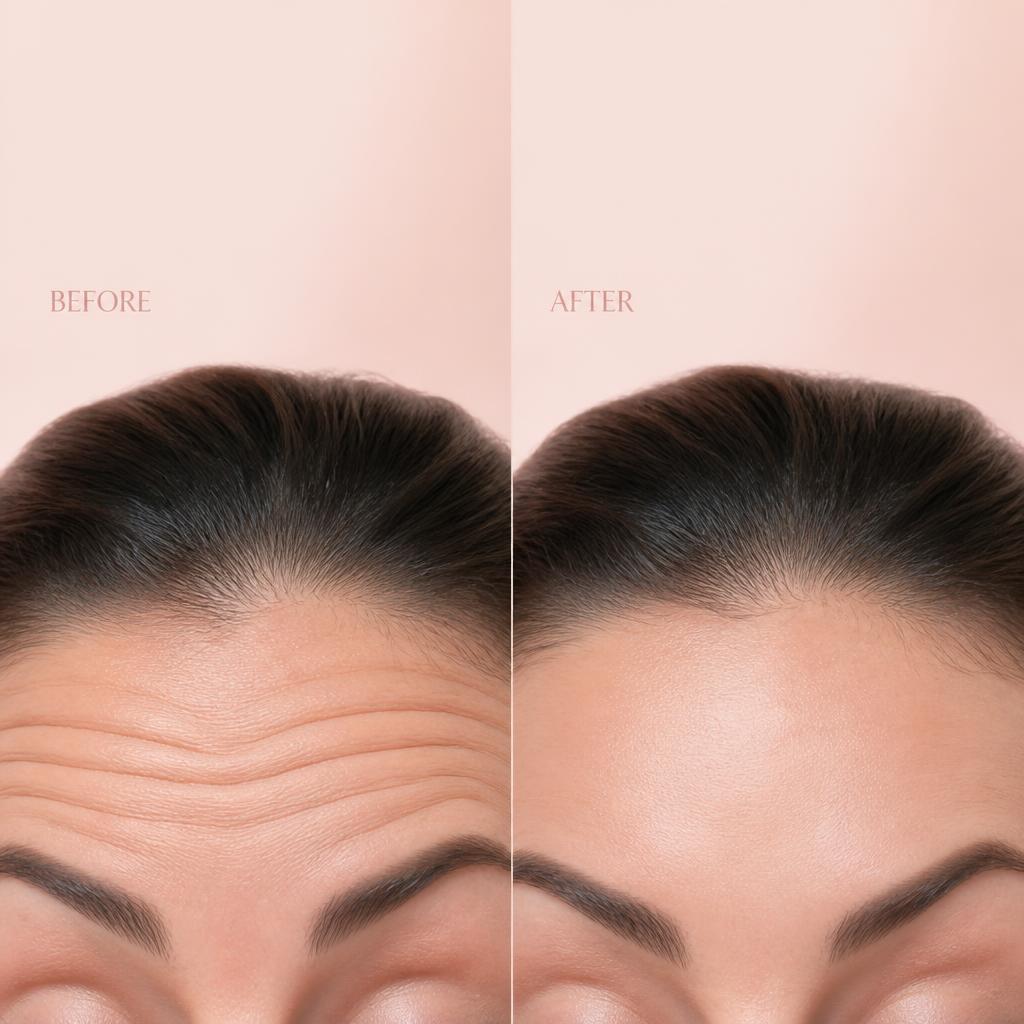 Before and after Botox forehead lines — smooth results