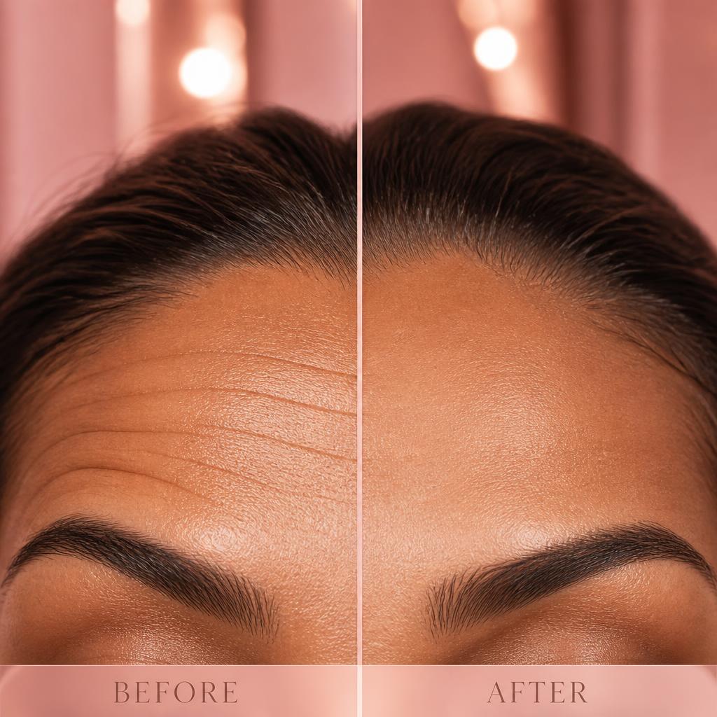 Before and after Botox forehead — softened expression lines